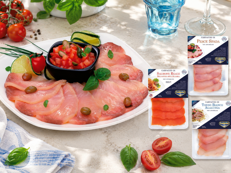 Carpaccio di Salmone, Tonno e Pesce Spada in atmosfera protettiva